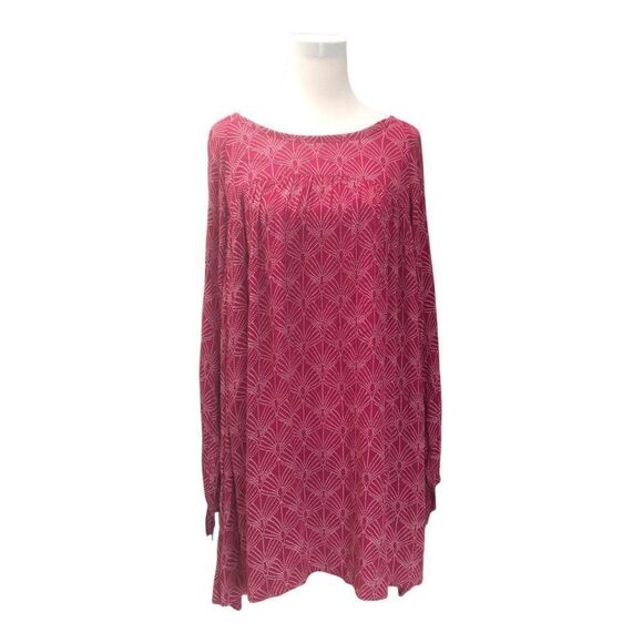 ROXY Dress - Pull-Over Shift Dress with Sleeve Accents -  Cranberry/White - Sz L - Picture 15 of 15